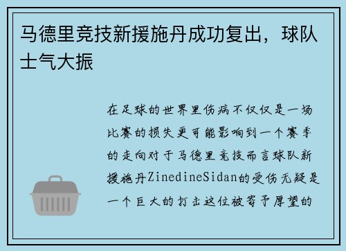 马德里竞技新援施丹成功复出，球队士气大振