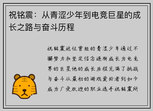 祝铭震：从青涩少年到电竞巨星的成长之路与奋斗历程