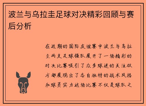 波兰与乌拉圭足球对决精彩回顾与赛后分析